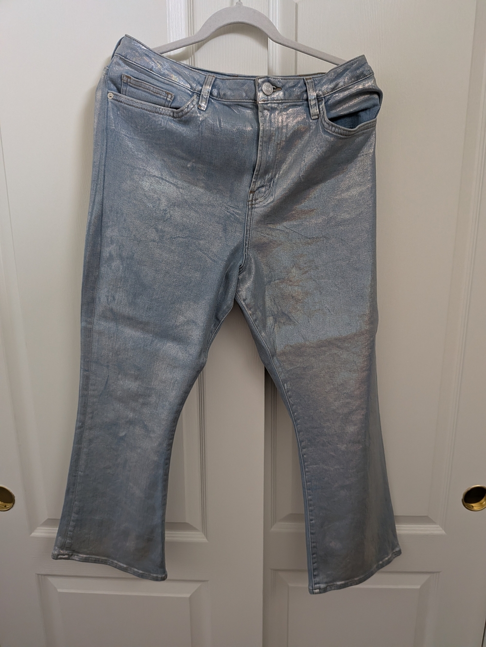 Frame Denim Metallic Light Blue Flare Jeans